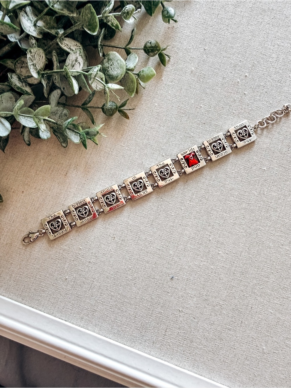 Brighton Heart Quote Bracelet Red Crystal Silver Scroll Link